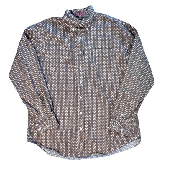 STETSON ARROWHEAD BROWN BUTTON DOWN LOGO MENS SHIRT XL WESTERN COWBOY EUC - Picture 1 of 6